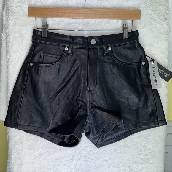 Blank NYC Pants - BLANKNYC High Waisted Black 100% Leather Shorts Women’s 25 Edgy Emo Pockets NWT